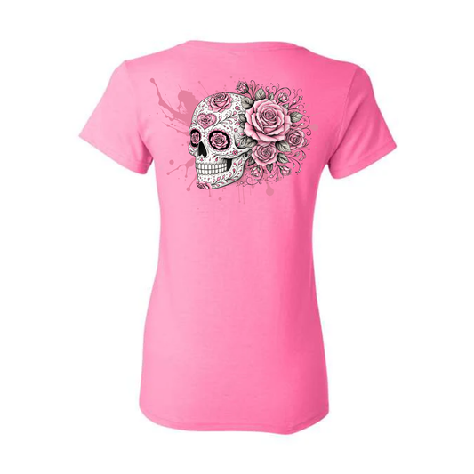 Pink Roses decorative Skull T-shirt