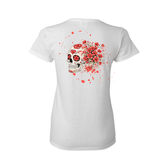 Red Cherry Blossoms decorative Skull T-shirt