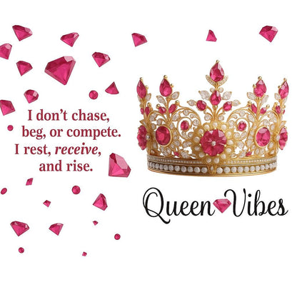 Personalized “Queen Vibes” 20oz Tumbler – Red Gems & Crown Design ( Front and Back image)