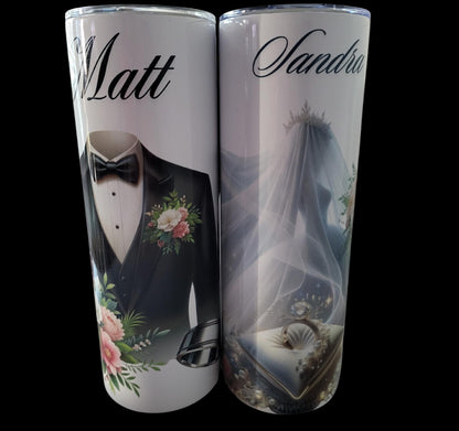 Personalized Wedding Tumblers Set: Bride and Groom Design, Insulated Travel Cups