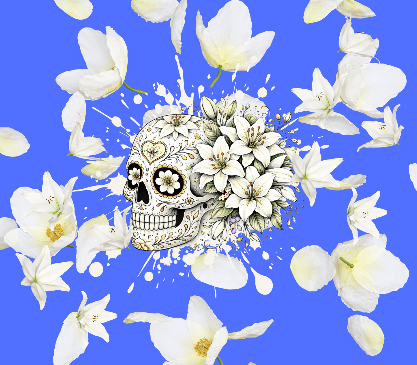Floral Sugar Skull Tumbler – Aesthetic Skull & Flowers Stainless Steel Water Bottle | Gothic Celestial Drinkware Gift