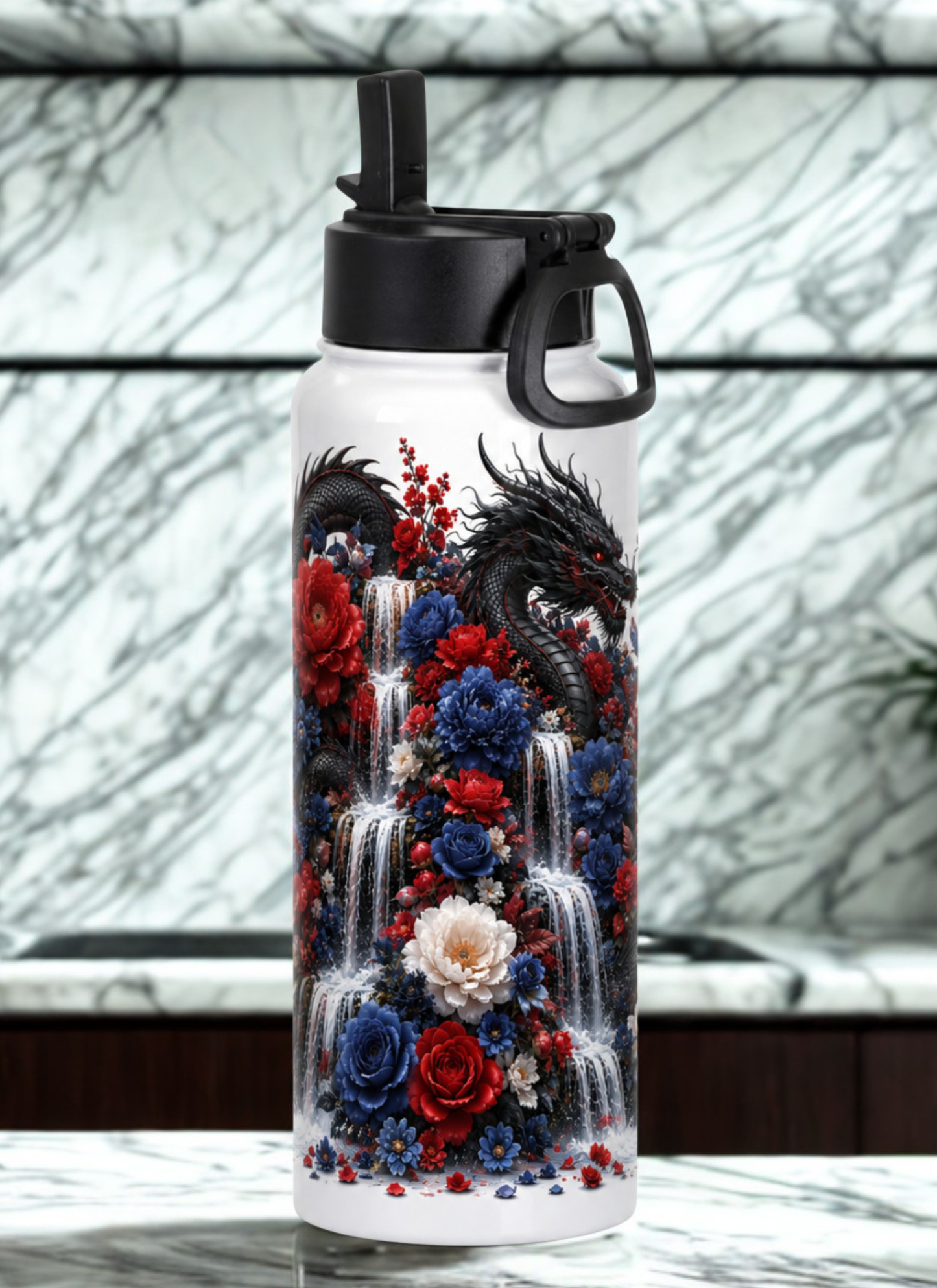 Floral Waterfall Water Bottle – Elegant Flower Design