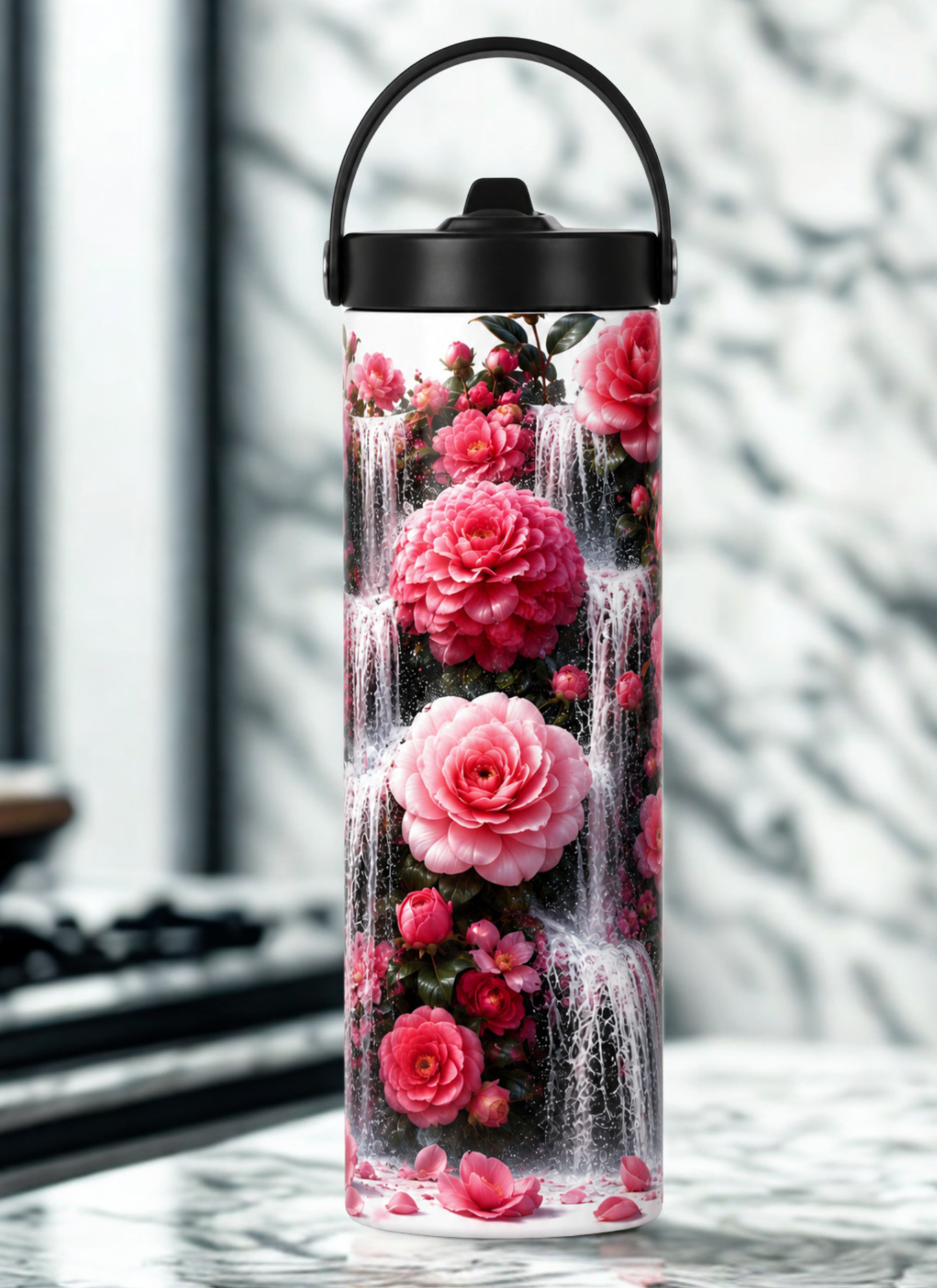 Floral Waterfall Water Bottle – Elegant Flower Design