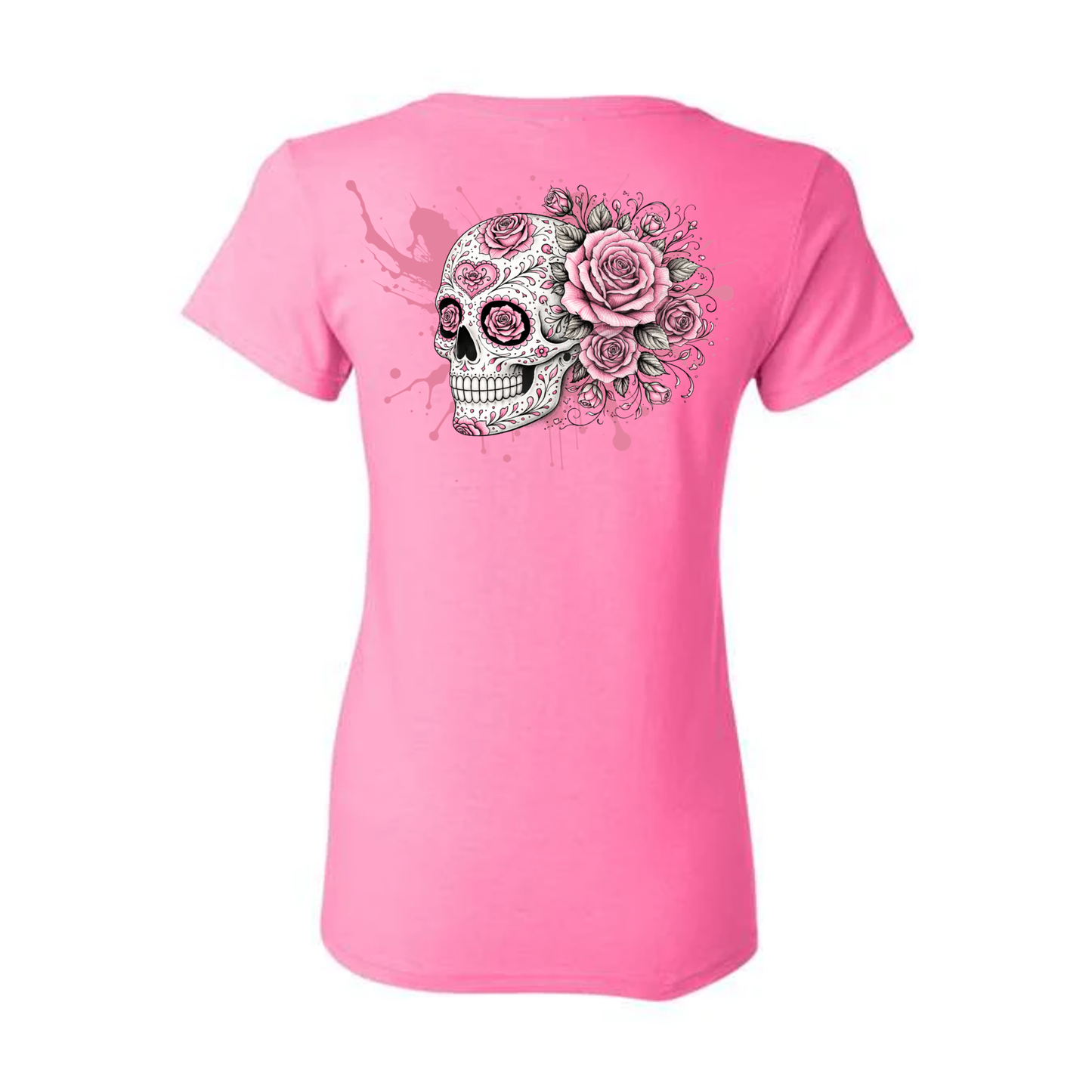 Pink Roses decorative Skull T-shirt