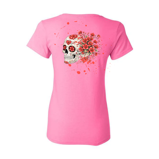 Red Cherry Blossoms decorative Skull T-shirt