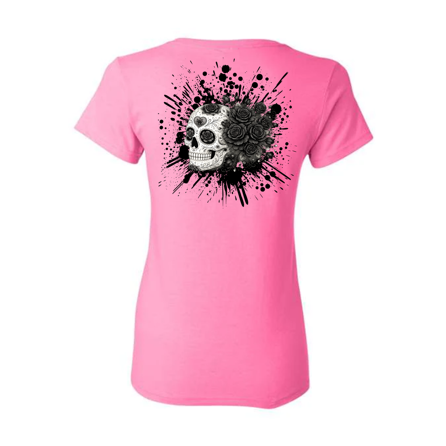 Floral Skull Tee/ Black Roses