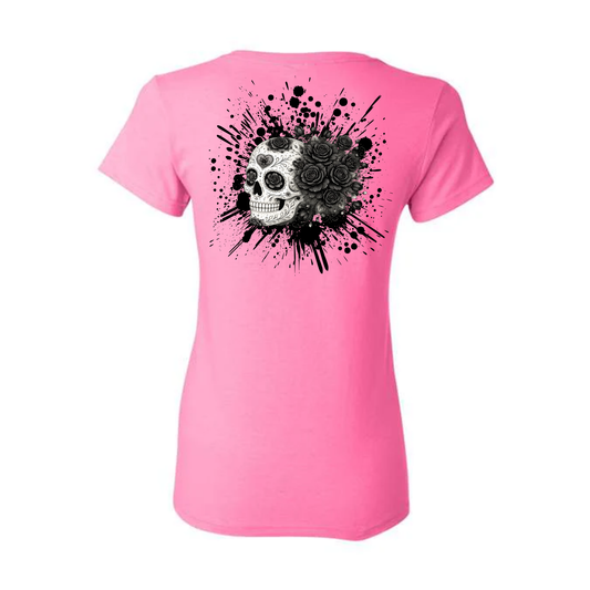 Floral Skull Tee/ Black Roses