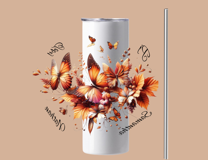 Personalized Butterfly Floral Water Bottle – Custom Name Gift – Stainless Steel, 22 oz