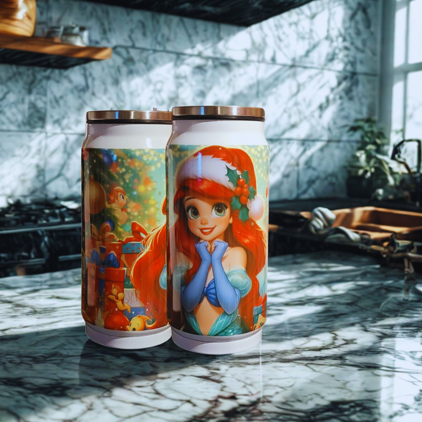 Christmas Mermaid Sippy Cup – 12oz Kids Spill-Proof Stainless Steel Tumbler with Straw