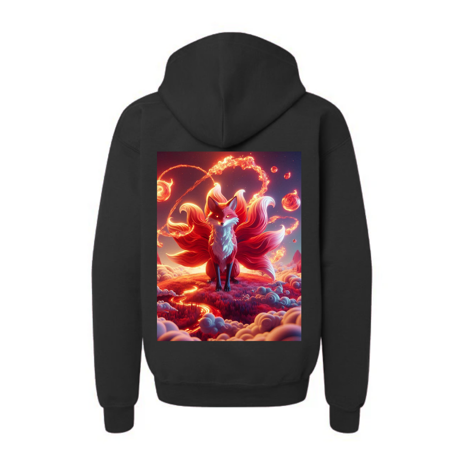 Nine-Tailed Fox Zip Up Hoodie – Fantasy Spirit Animal Jacket – Mythical Fox Hoodie – Fire Fox Graphic Zip Hoodie