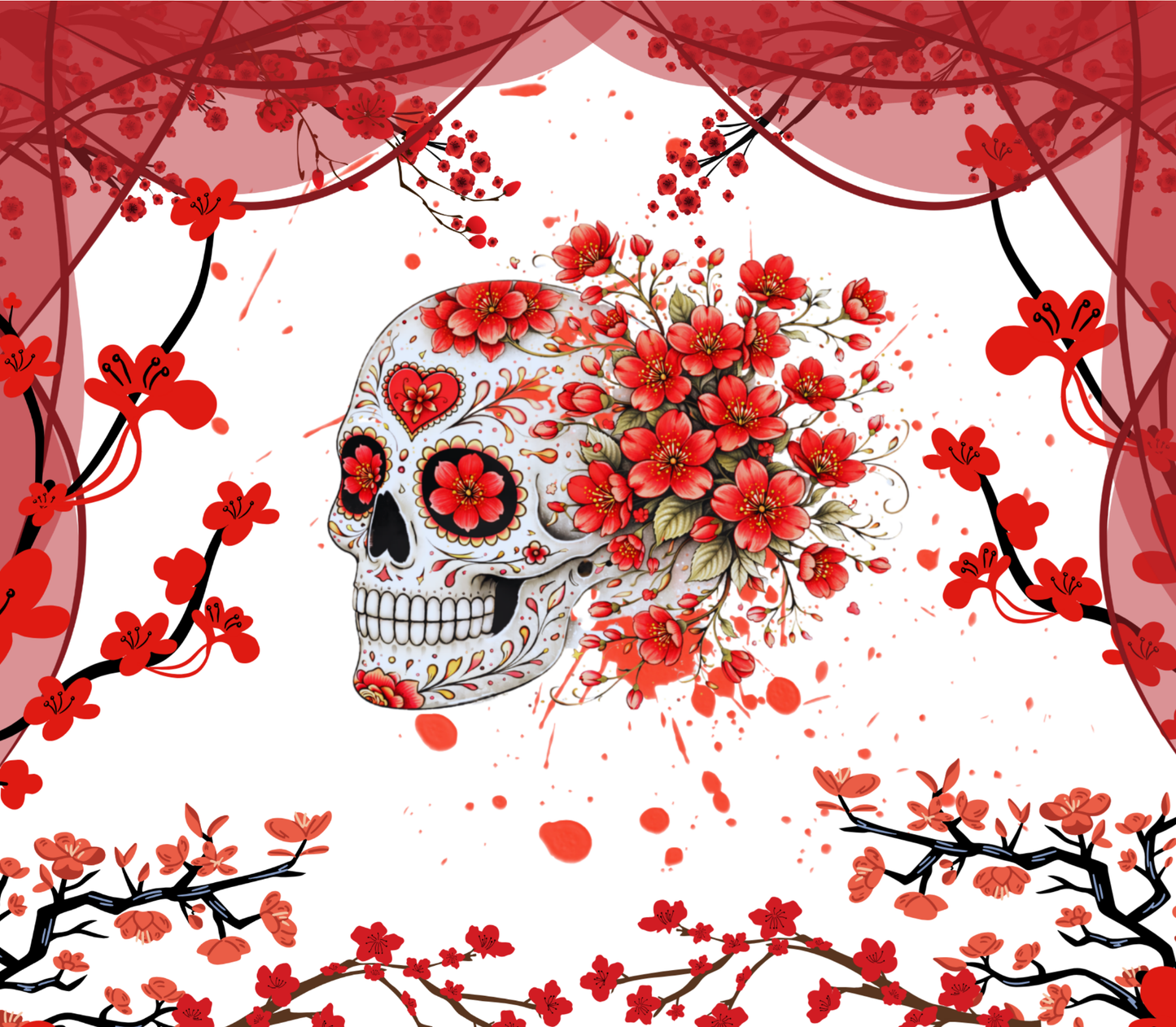 Floral Sugar Skull Tumbler – Aesthetic Skull & Flowers Stainless Steel Water Bottle | Gothic Celestial Drinkware Gift