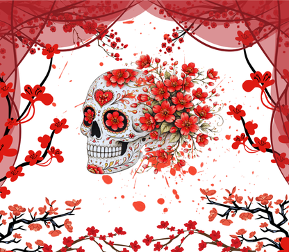 Floral Sugar Skull Tumbler – Aesthetic Skull & Flowers Stainless Steel Water Bottle | Gothic Celestial Drinkware Gift