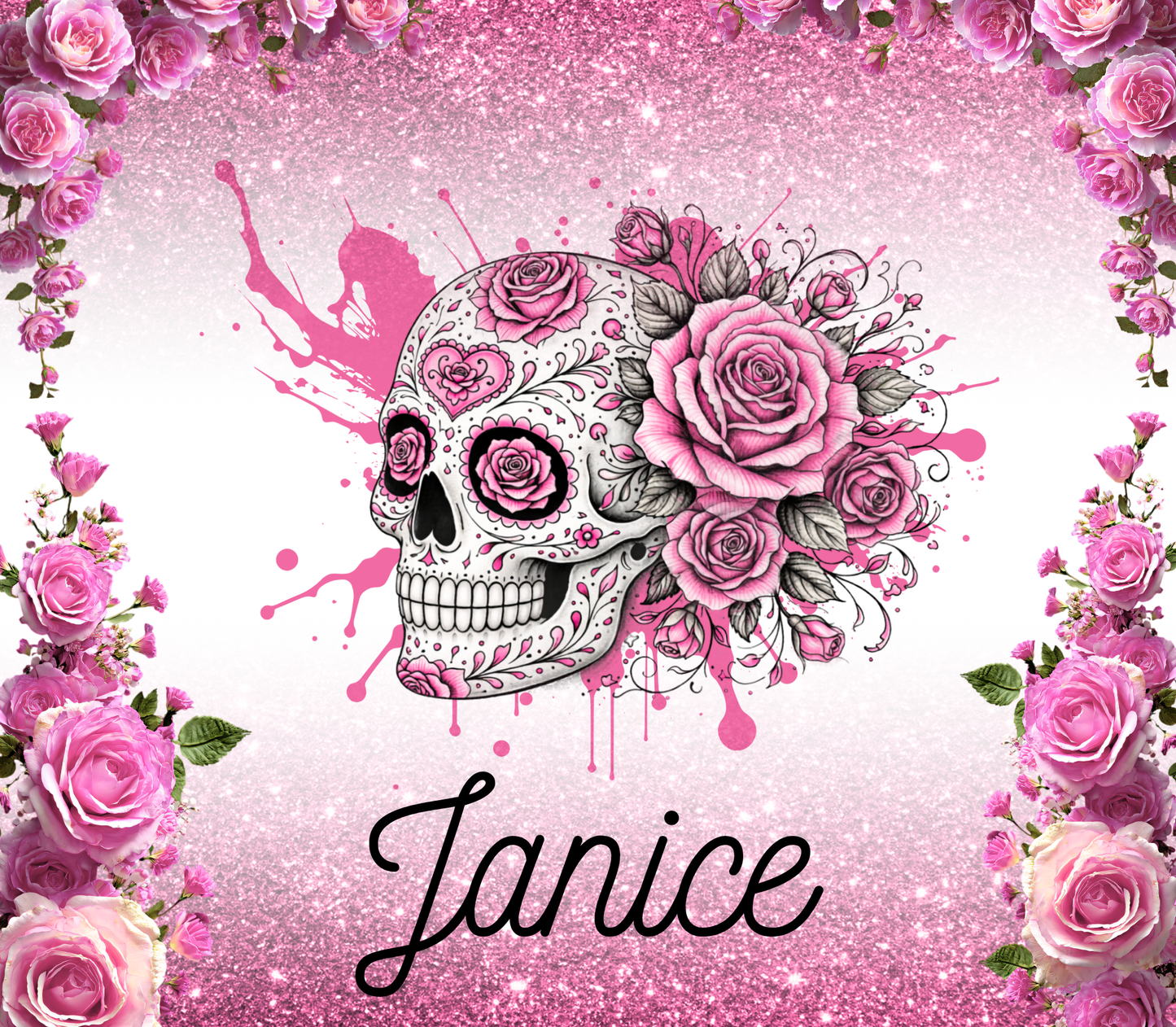 Floral Sugar Skull Tumbler – Aesthetic Skull & Flowers Stainless Steel Water Bottle | Gothic Celestial Drinkware Gift