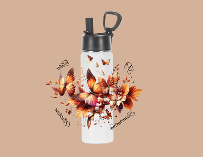 Personalized Butterfly Floral Water Bottle – Custom Name Gift – Stainless Steel, 22 oz