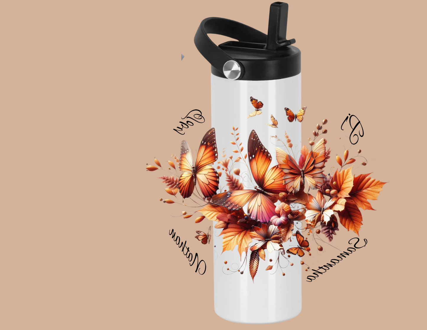 Personalized Butterfly Floral Water Bottle – Custom Name Gift – Stainless Steel, 22 oz