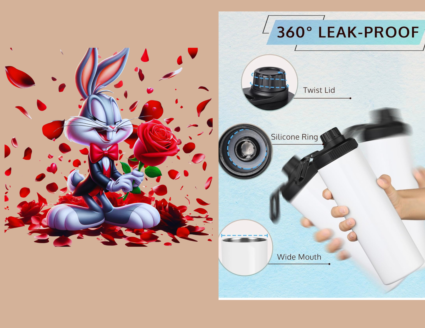 Flirty Tumbler – 20oz Stainless Steel Cup with Roses, Personalized Cartoon Drinkware for Fans