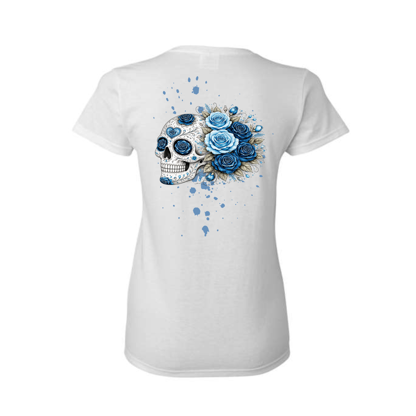 Blue Roses decorative Skull T-shirt