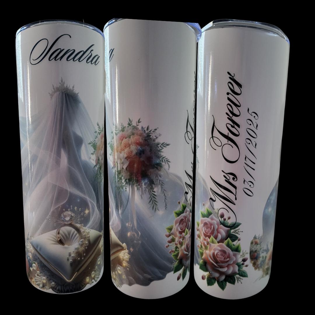 Personalized Bride Tumbler: Wedding Veil & Crown, Custom Name 20oz