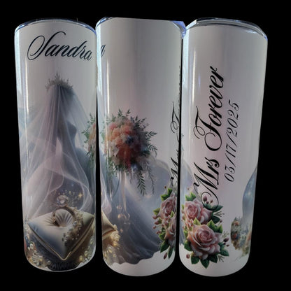 Personalized Bride Tumbler: Wedding Veil & Crown, Custom Name 20oz