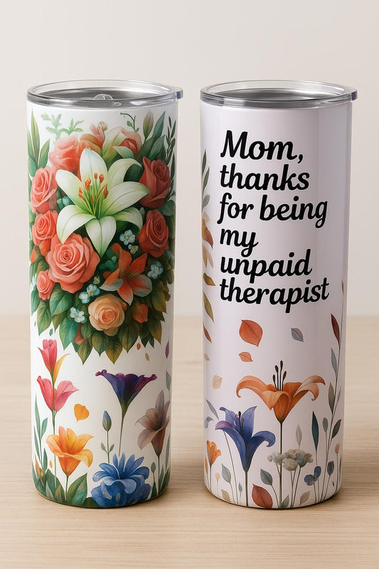 Mother's Day Floral Stainless Steel Tumbler 20oz | Skinny Insulated Cup | Botanical Travel Mug |  Gift for Her or Mom | Hot & Cold Drink Cup