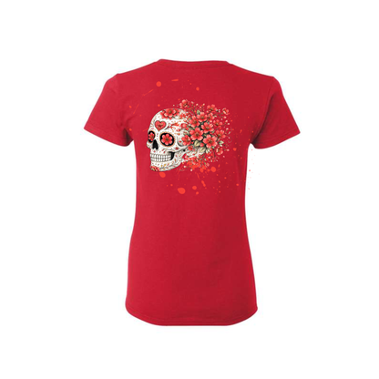 Red Cherry Blossoms decorative Skull T-shirt