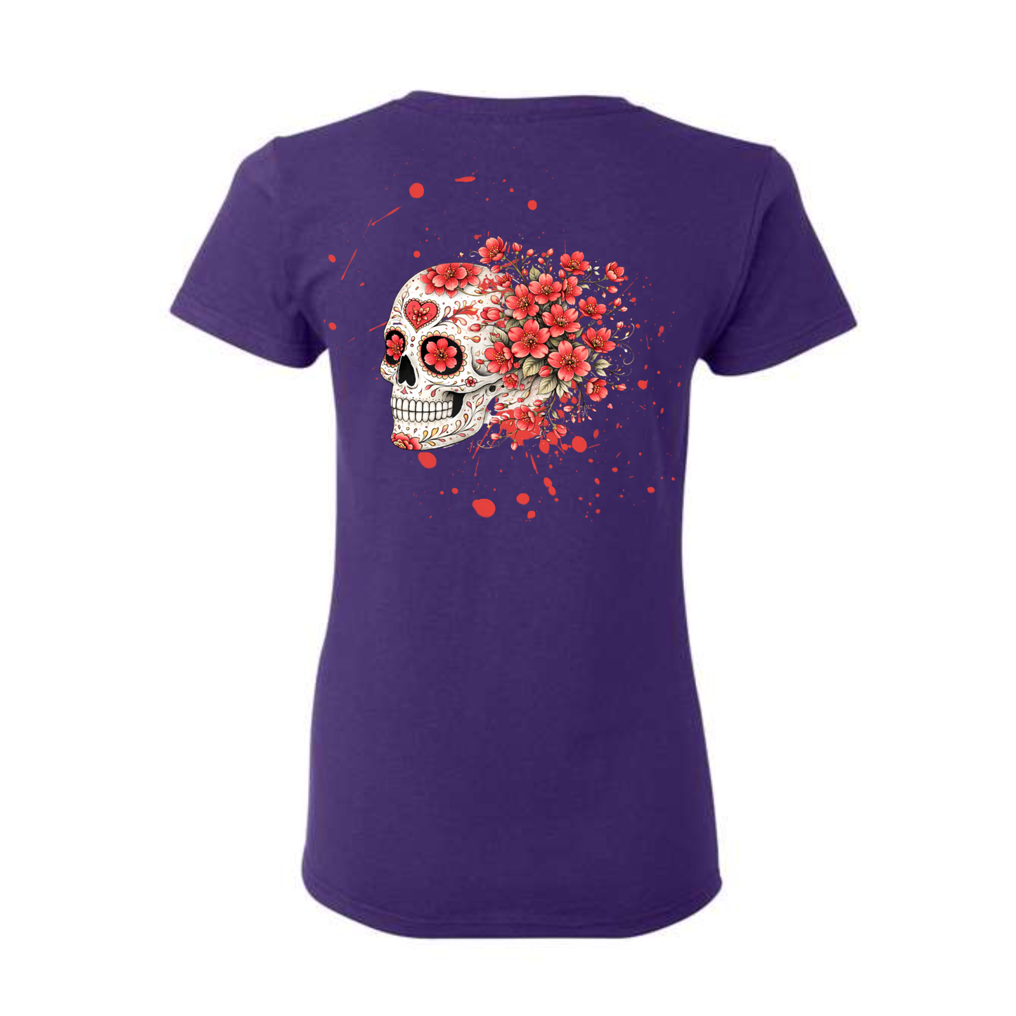 Red Cherry Blossoms decorative Skull T-shirt