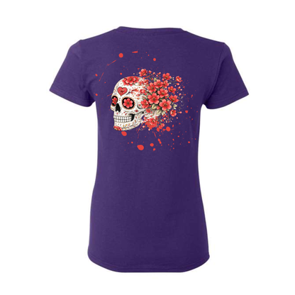 Red Cherry Blossoms decorative Skull T-shirt