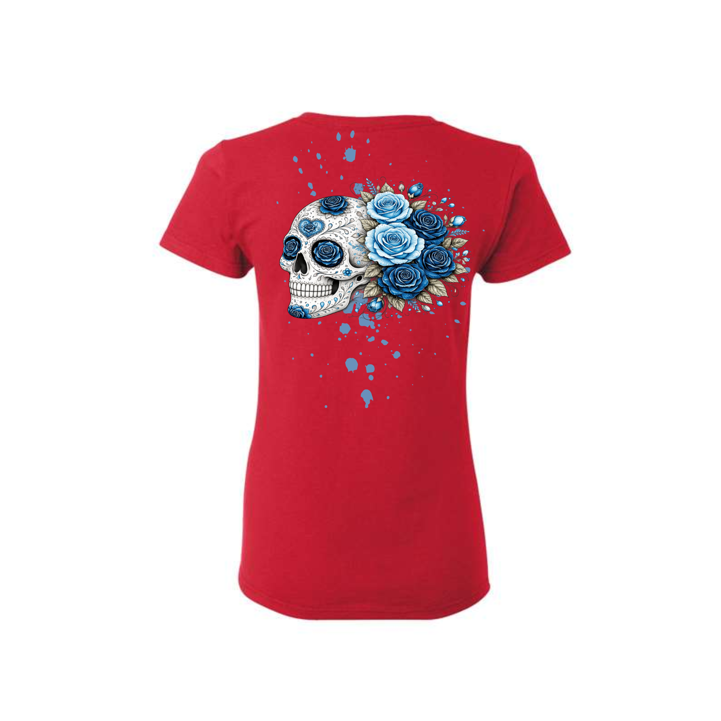 Blue Roses decorative Skull T-shirt
