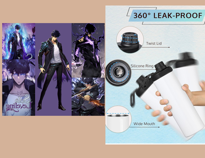 Anime inspired Water Bottles – 22oz Stainless Steel Sublimation Bottle with Lid!