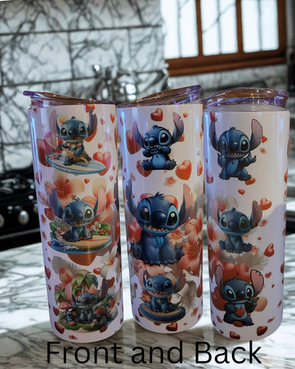 Tumbler – 20 oz Stainless Steel Cup – Heart and Flower Design