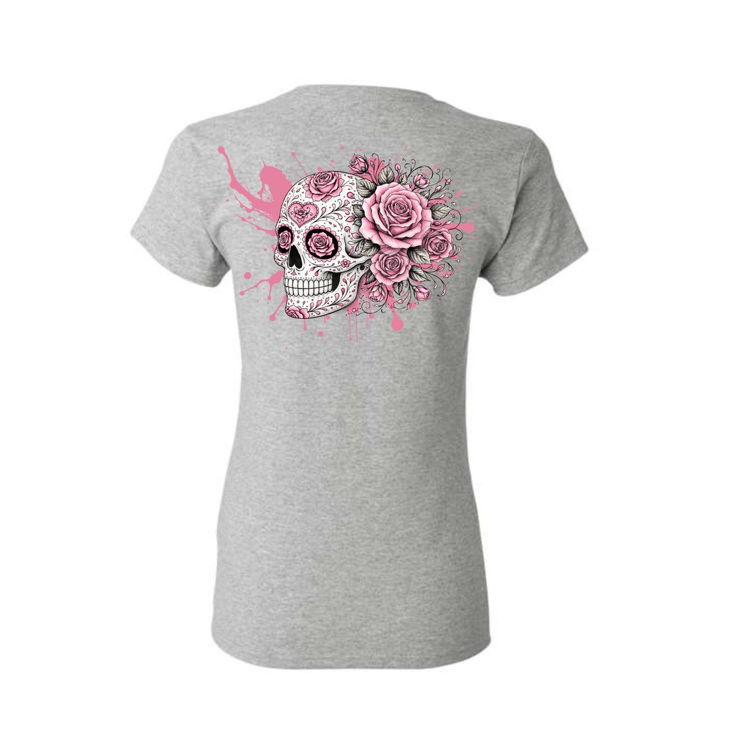 Pink Roses decorative Skull T-shirt