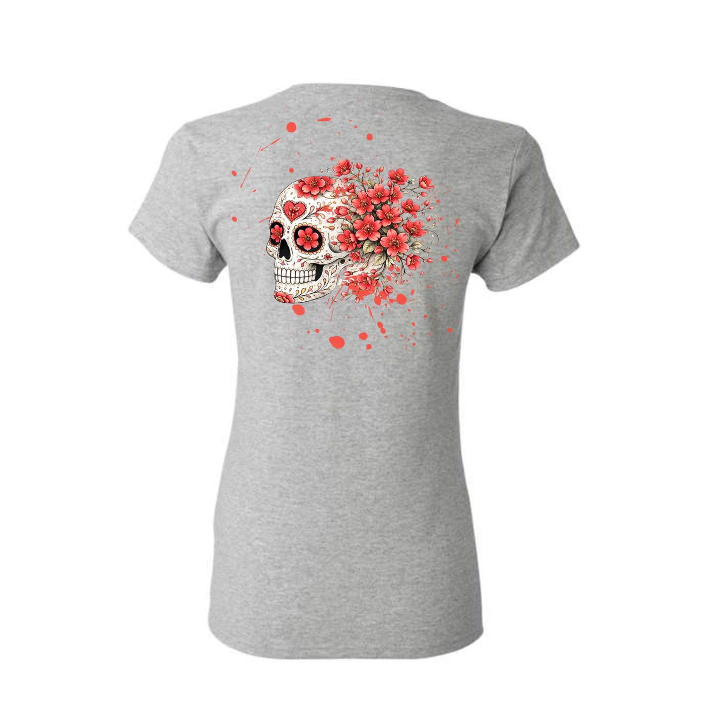 Red Cherry Blossoms decorative Skull T-shirt