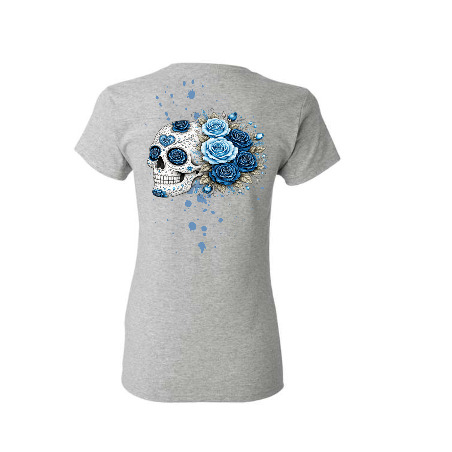 Blue Roses decorative Skull T-shirt