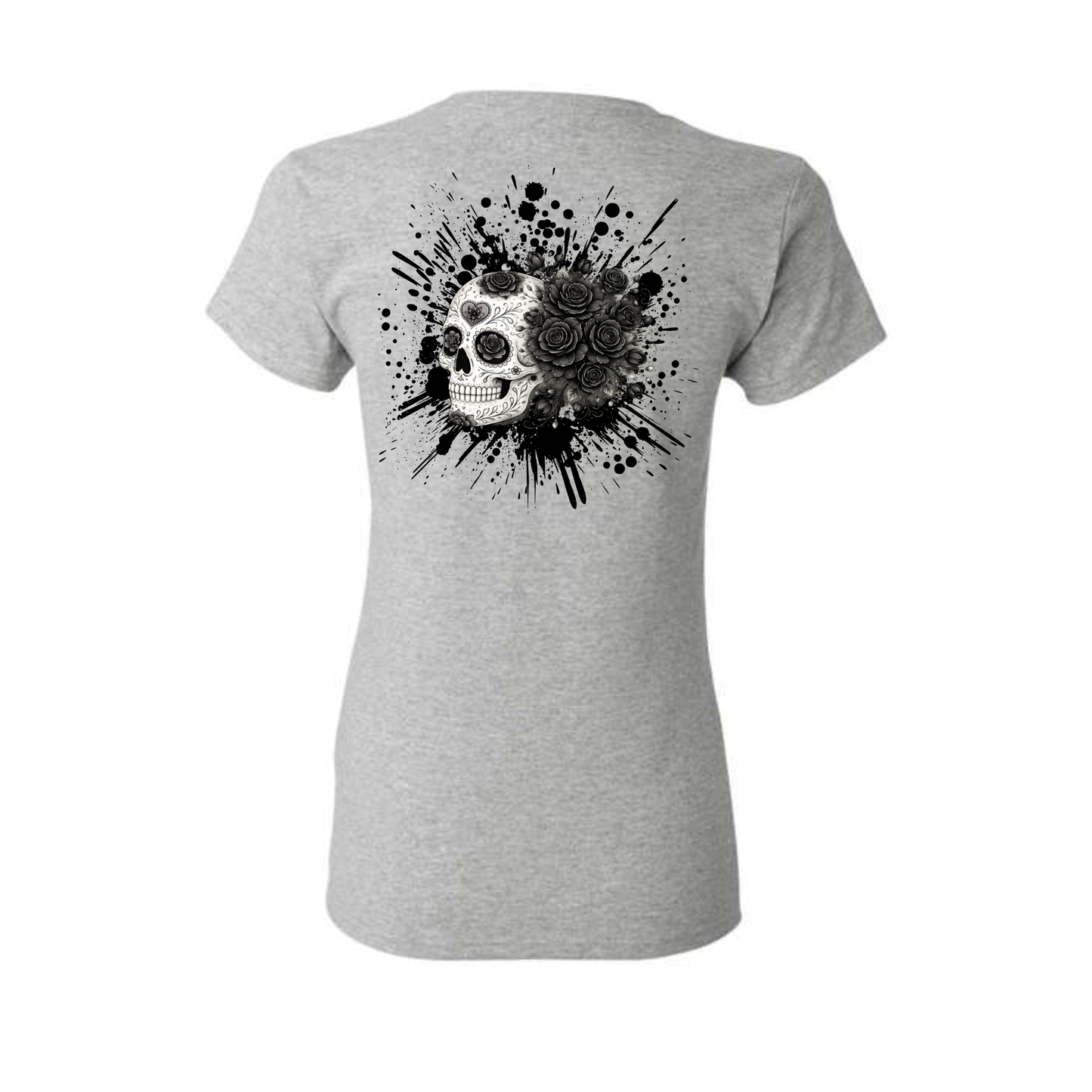 Floral Skull Tee/ Black Roses
