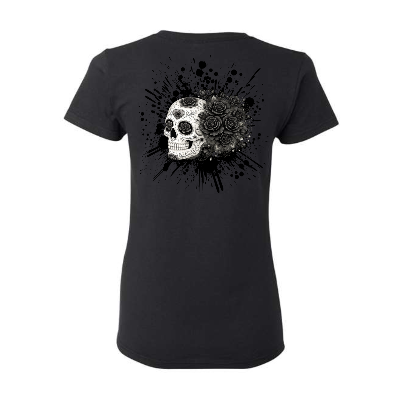 Floral Skull Tee/ Black Roses