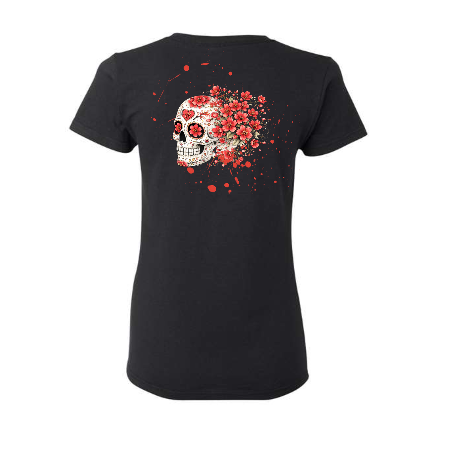 Red Cherry Blossoms decorative Skull T-shirt