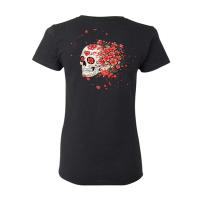 Red Cherry Blossoms decorative Skull T-shirt