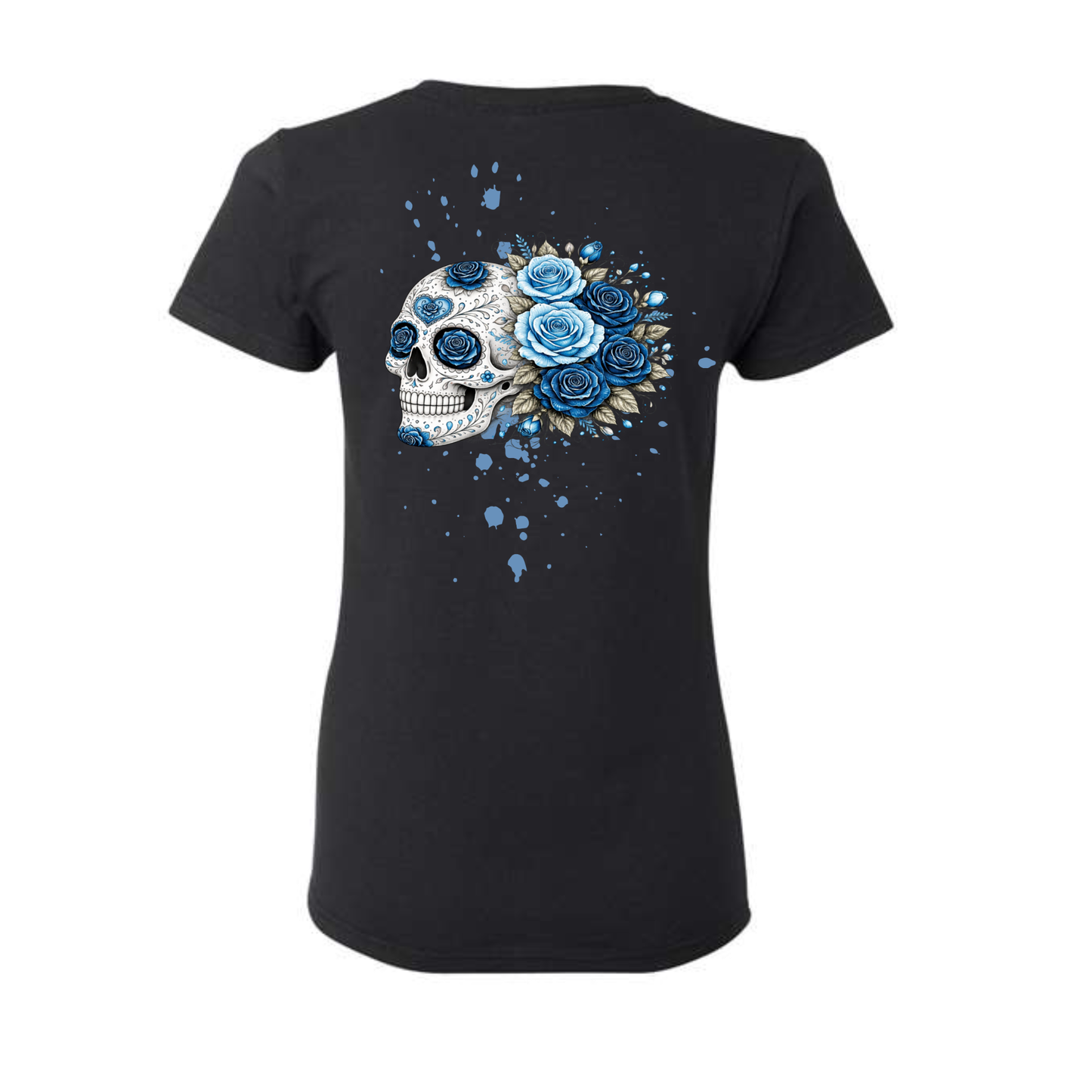 Blue Roses decorative Skull T-shirt
