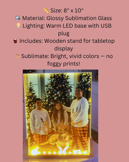 Personalized LED Photo Frame: Sublimation Glass Panel with Wood Stand