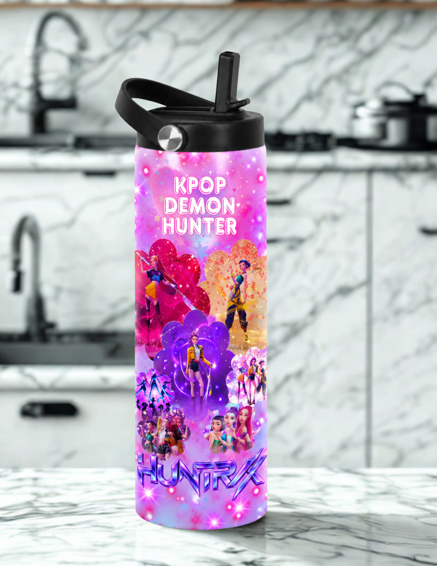 Pop Star Girls Water Bottle – Pink & Purple Sparkle Design