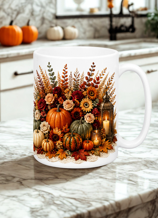 Fall Pumpkin – Autumn Harvest Coffee Cup | Cozy Thanksgiving Mug | Ceramic Mug/ 15 OZ