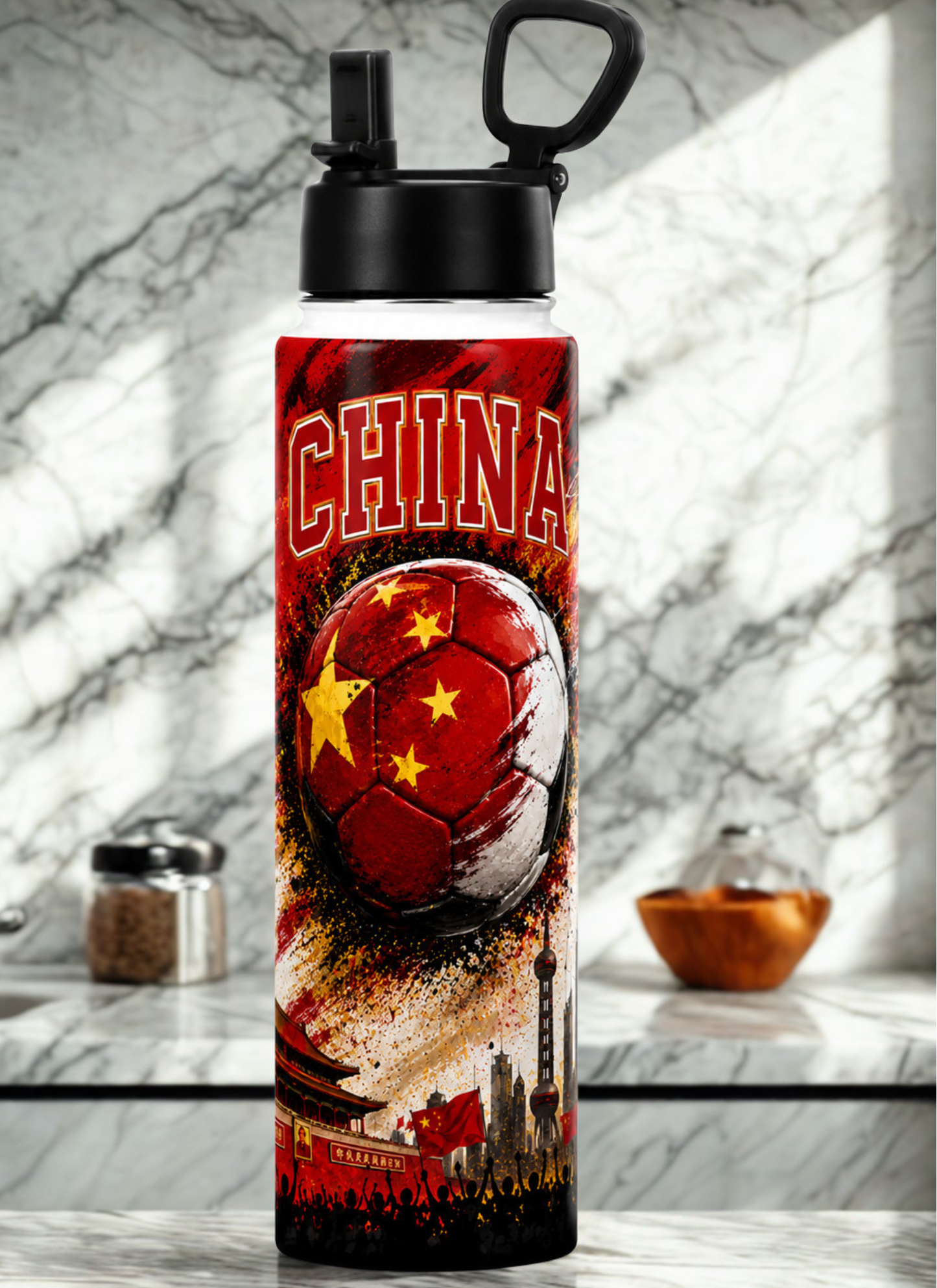 Soccer 2026 Stainless Steel Water Bottle – Patriotic Sports Bottle