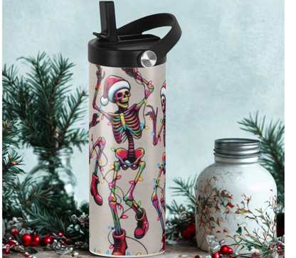 Dancing Skeleton Christmas Water Bottle – Festive Gothic Holiday Vibes