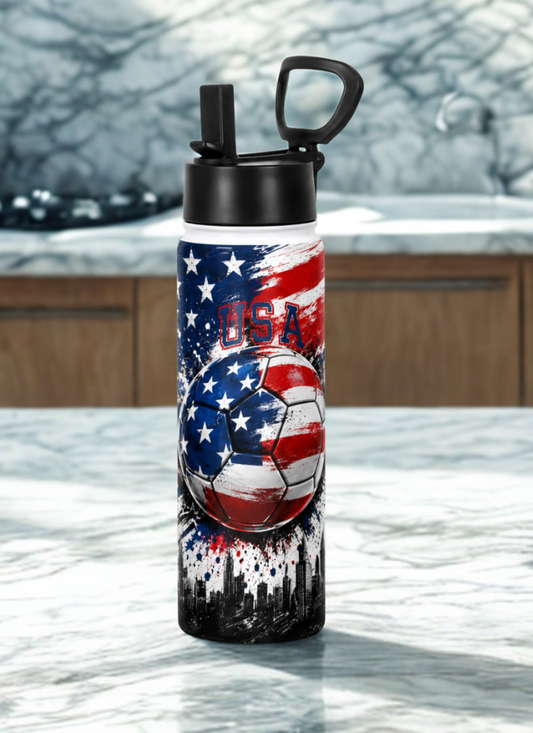 Soccer 2026 Stainless Steel Water Bottle – Patriotic Sports Bottle