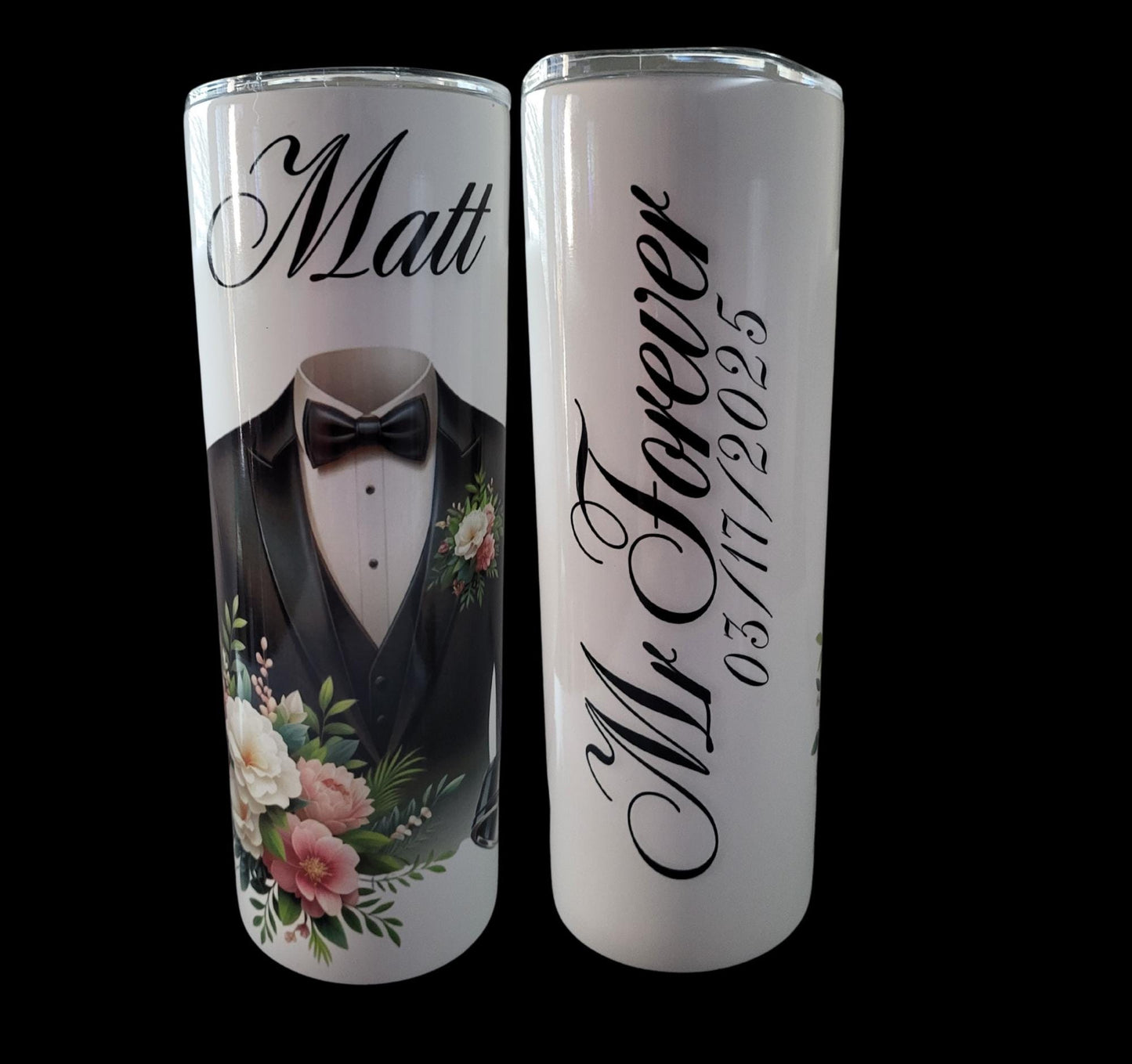20 Oz Tumbler weddings, bachelor parties, anniversaries, or engagement gifts, personalized with names.