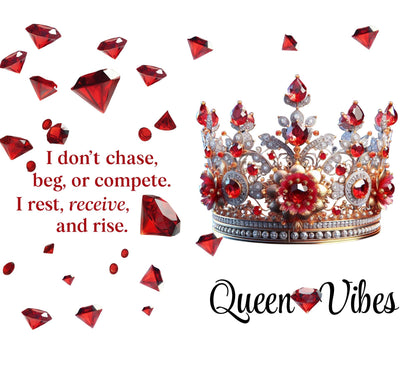 Personalized “Queen Vibes” 20oz Tumbler – Red Gems & Crown Design ( Front and Back image)