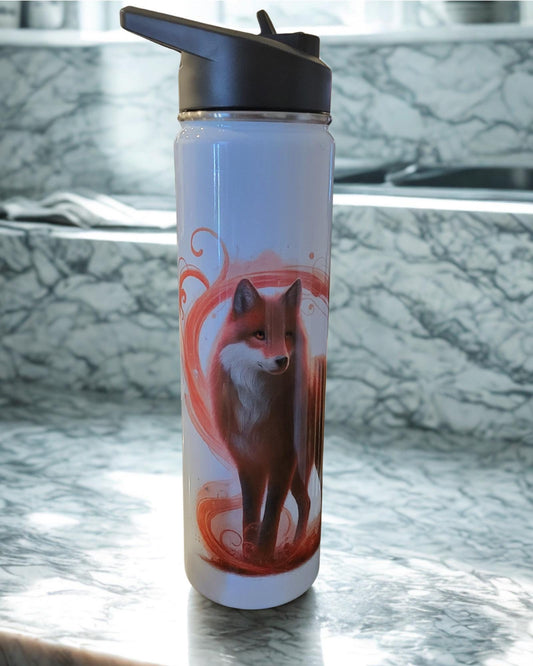 Red Wolf Insulated Water Bottle: 24oz Stainless Steel with Straw Lid