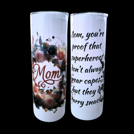 Mother's Day Floral Stainless Steel Tumbler 20oz | Skinny Insulated Cup l Travel Mug | Gift for Her | Hot & Cold Drink Cup, Mother's day