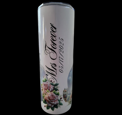 Personalized Bride Tumbler: Wedding Veil & Crown, Custom Name 20oz