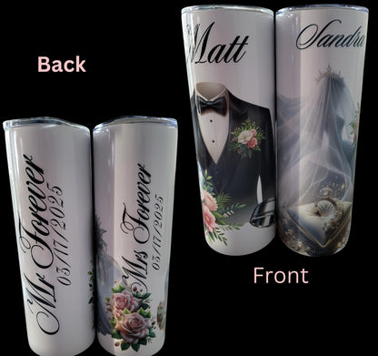 Personalized Wedding Tumblers Set: Bride and Groom Design, Insulated Travel Cups
